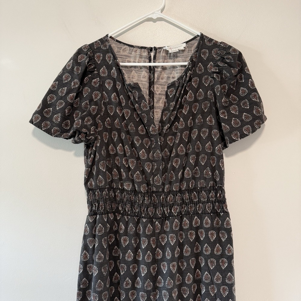 Anthropologie Black Patterned Short-Sleeve Jumpsuit - Picture 4 of 12